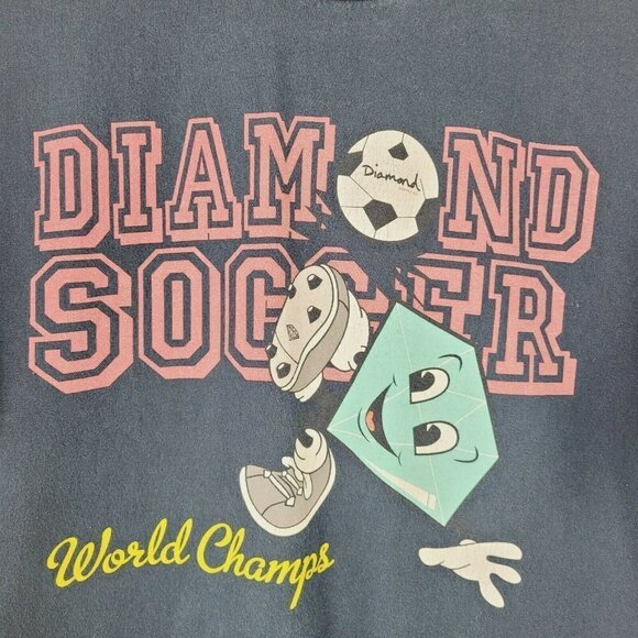 Diamond Supply Soccer Graphic T-Shirt Navy Blue Sz Large Young Men Teens - Picture 1 of 9
